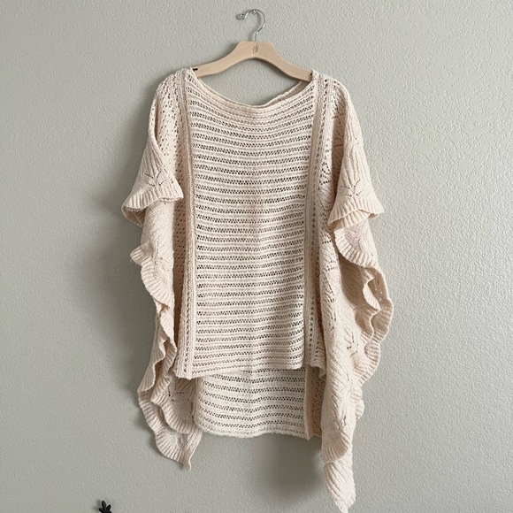 Free People Sweaters - Free People Pale Pink Poncho Knit Sweater